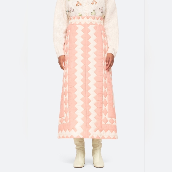 RARE SOLD OUT SEA NEW YORK HELENA PATCHWORK QUILTED MIDI SKIRT Pink - Picture 2 of 8